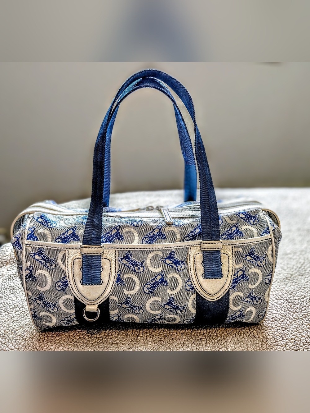 Celine C Mcadam Carriage Patterned Barrel Handbag In Excellent Condition